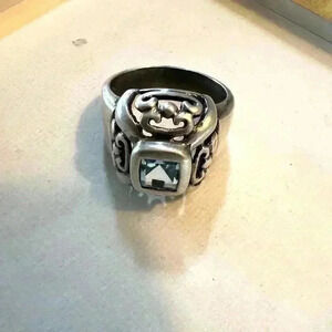 Vintage Silver and Blue Rhinestone Gem Stone Statement Ring | Size 7